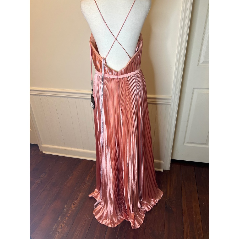 Mac Duggal 20309 Pleated Satin‎ Gown Rose Gold V-Neck Formal Dress Prom Pink 8 - Picture 12 of 16